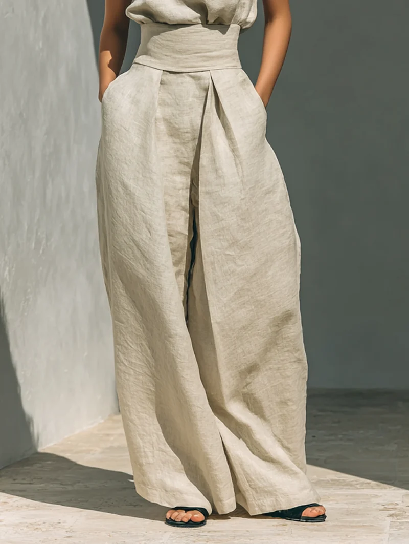 Damen Ärmellose Bluse und Weite-Hosen Ensemble