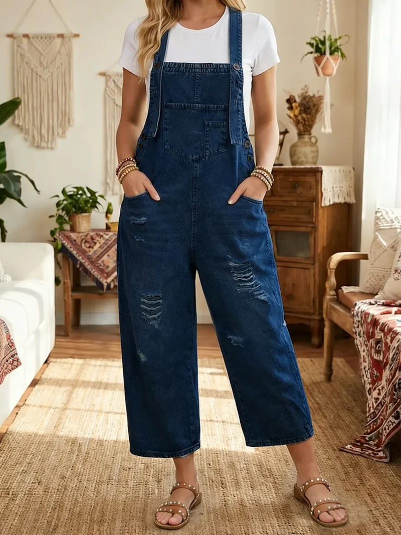 Aurevia | Denim Latzhose im Vintage-Look