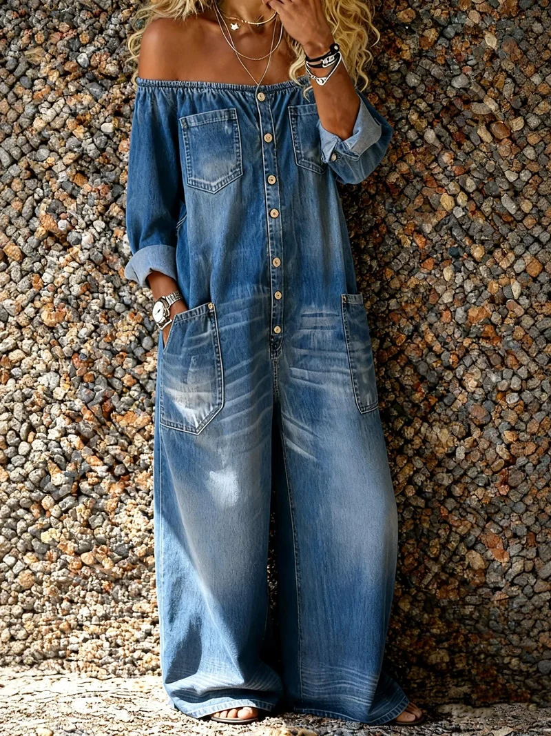 Noa | Denim-Jumpsuit mit Off-Shoulder-Ausschnitt
