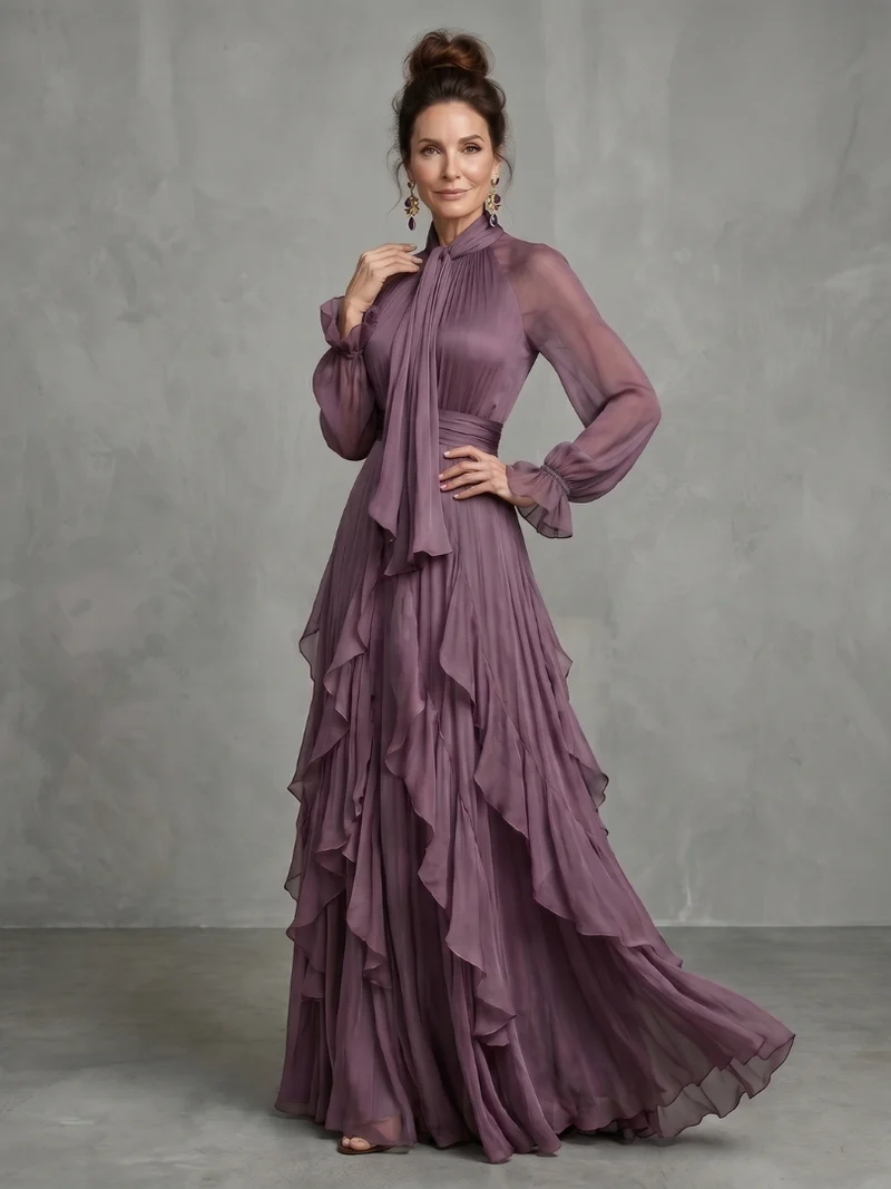 Demetria | Rüschendetail Maxikleid mit Bindeband