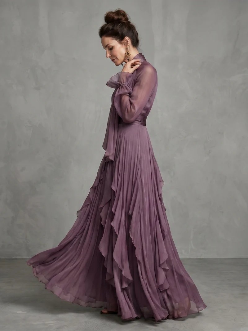 Demetria | Rüschendetail Maxikleid mit Bindeband
