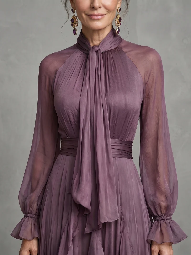 Demetria | Rüschendetail Maxikleid mit Bindeband