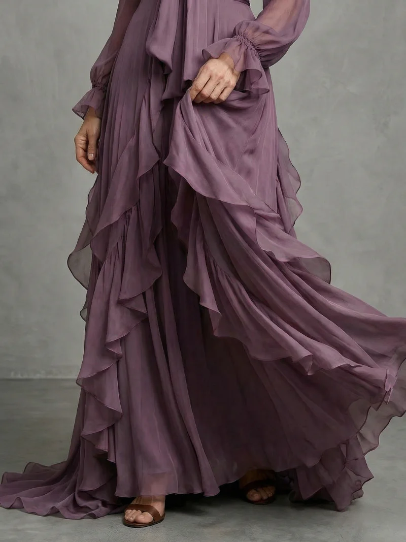 Demetria | Rüschendetail Maxikleid mit Bindeband