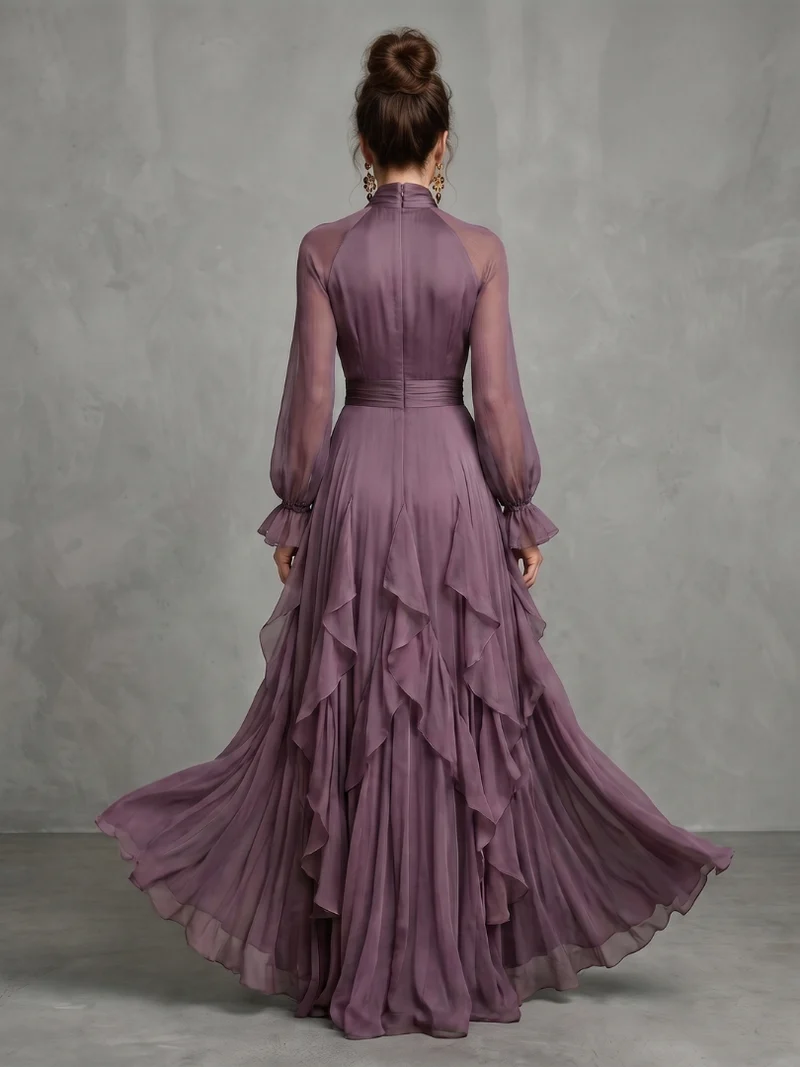 Demetria | Rüschendetail Maxikleid mit Bindeband