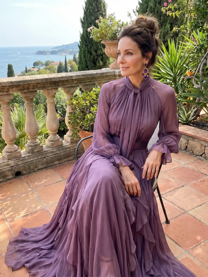 Demetria | Rüschendetail Maxikleid mit Bindeband