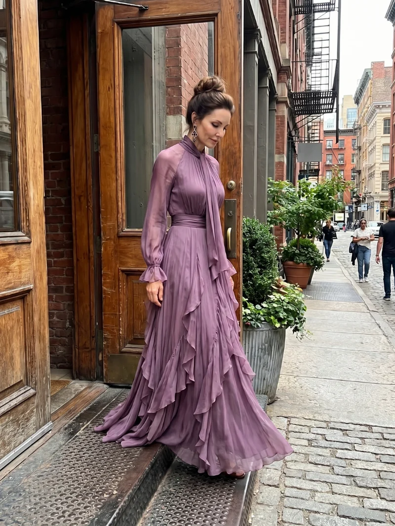 Demetria | Rüschendetail Maxikleid mit Bindeband