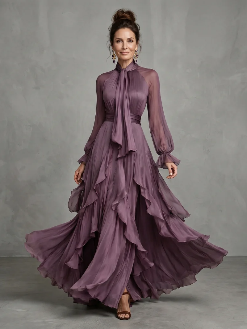 Demetria | Rüschendetail Maxikleid mit Bindeband