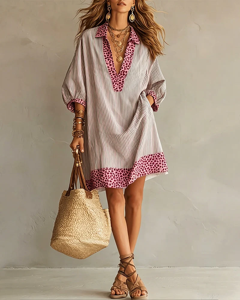 Marget - Kleid Mit Leopardenmuster Einsätzen Und Puffärmeln