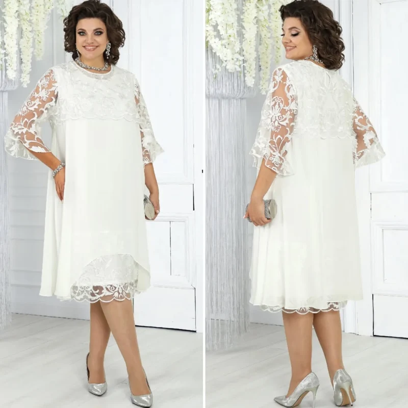 Frauen Rundhals Besticktes Patchwork Kleid