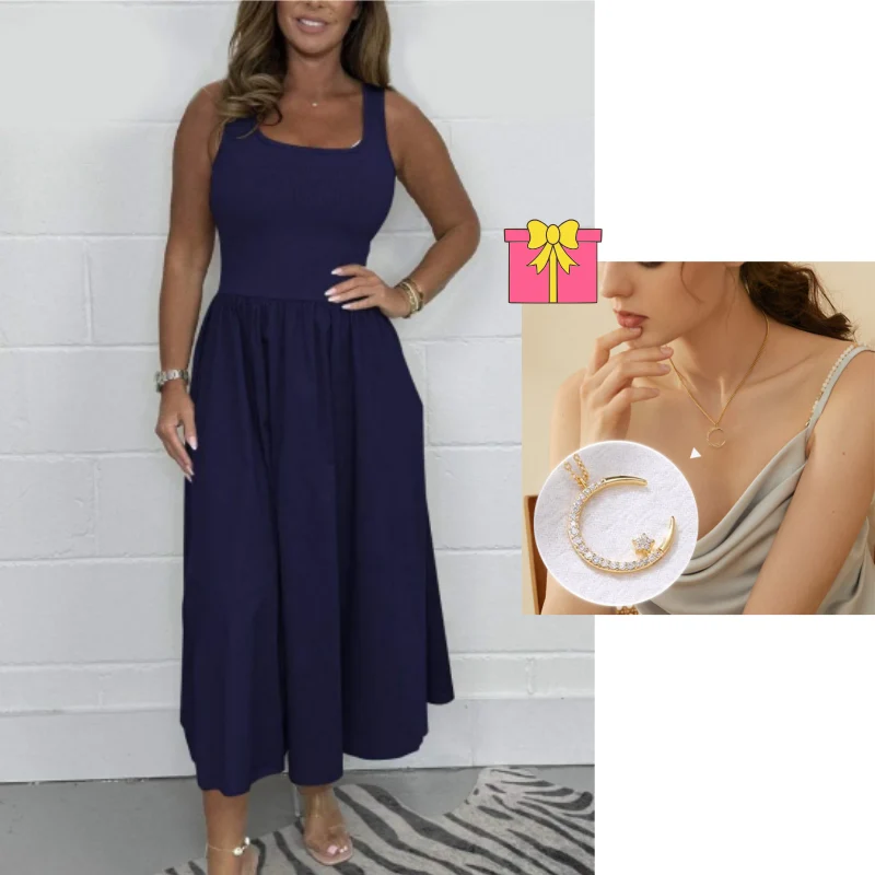 Stylisches ärmelloses A-Linien-Kleid mit quadratischem Ausschnitt