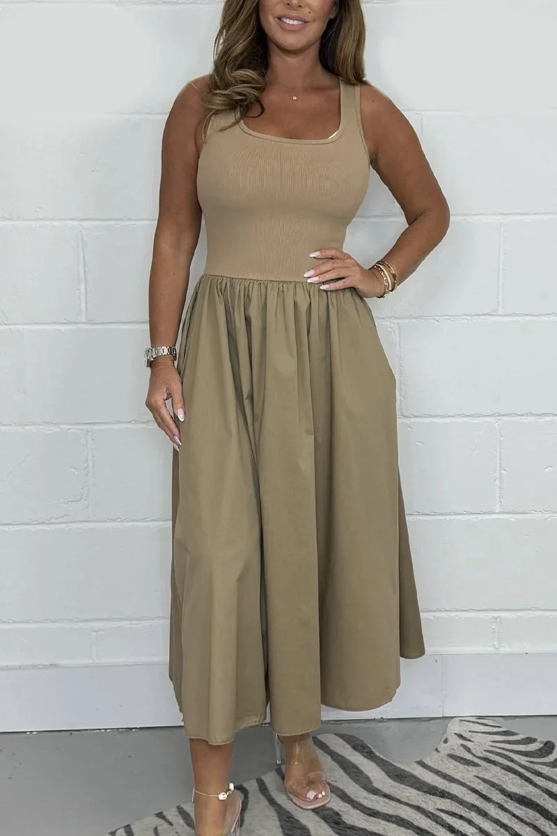 Stylisches ärmelloses A-Linien-Kleid mit quadratischem Ausschnitt