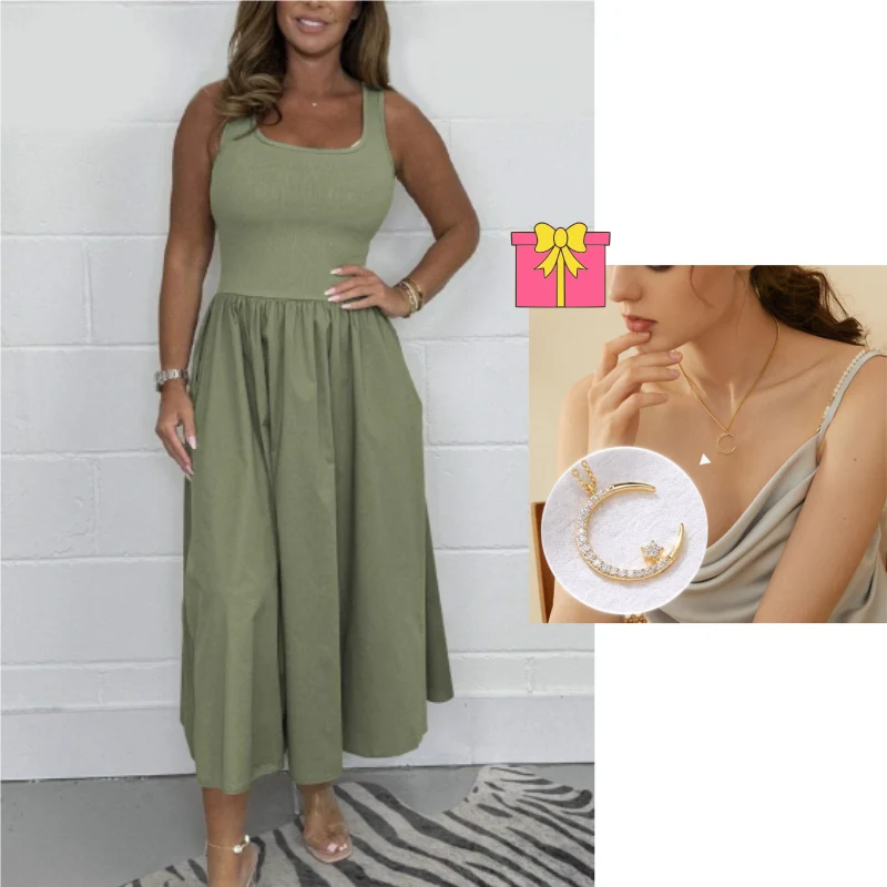 Stylisches ärmelloses A-Linien-Kleid mit quadratischem Ausschnitt