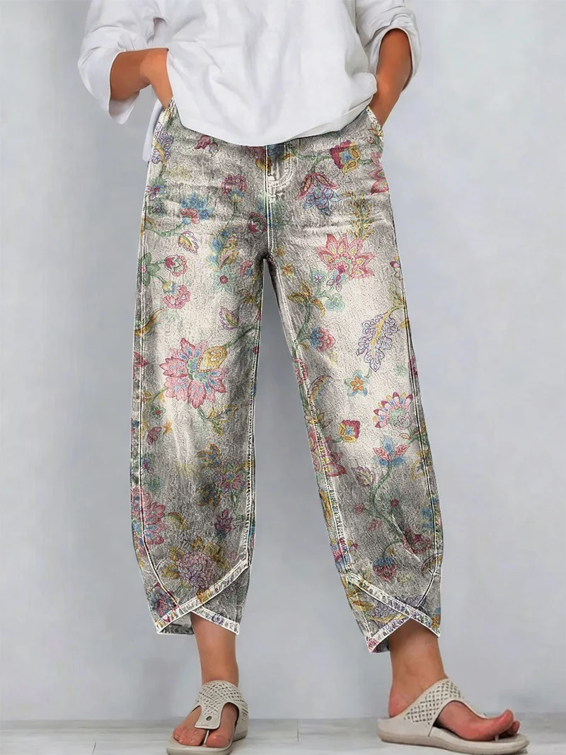 Damen Vintage Minimalistische Denim-Hosen mit Kontrastfarben-Mustern