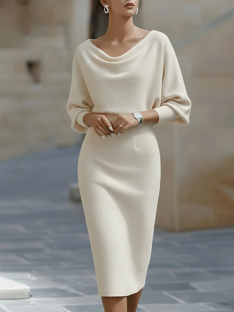Amyy - Elegantes Midi Kleid Mit Langen Ärmeln