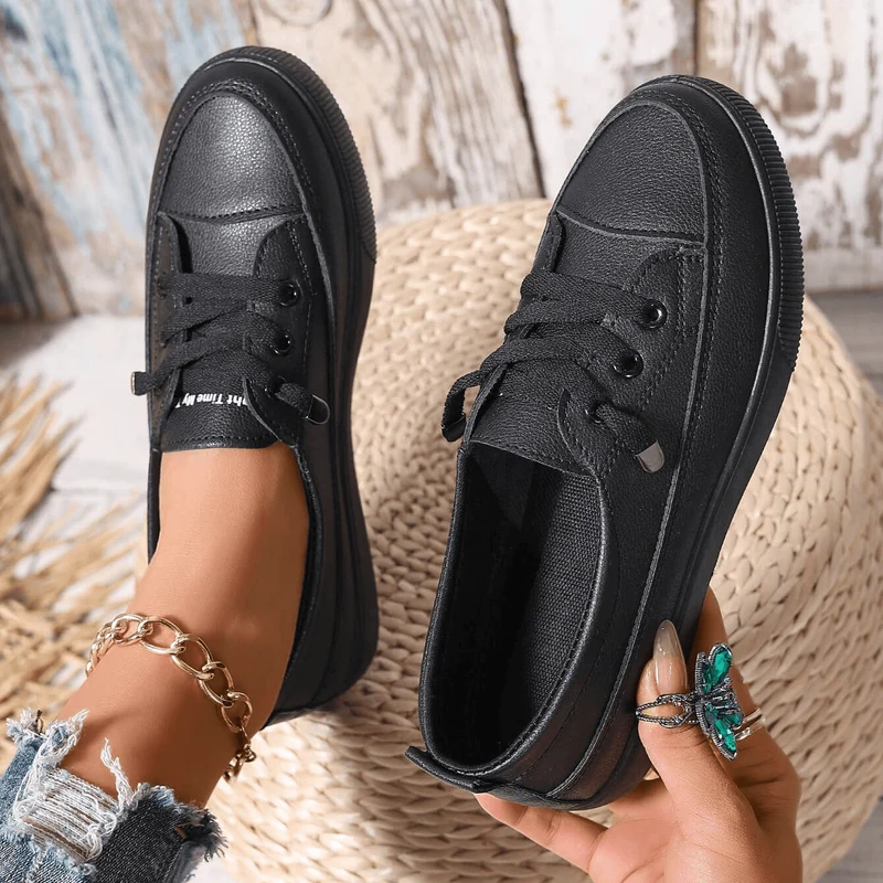 Damen weiße Schnürschuhe flach orthopädisch - atmungsaktive weiche Einlegesohle