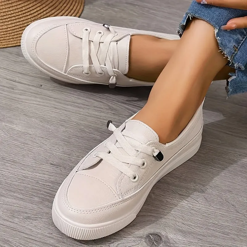 Damen weiße Schnürschuhe flach orthopädisch - atmungsaktive weiche Einlegesohle