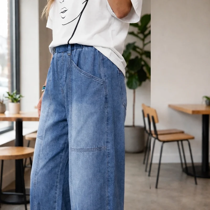 Madavi - Jeans Mit Elastischem Bund Und Lockerem Verkürztem Schnitt