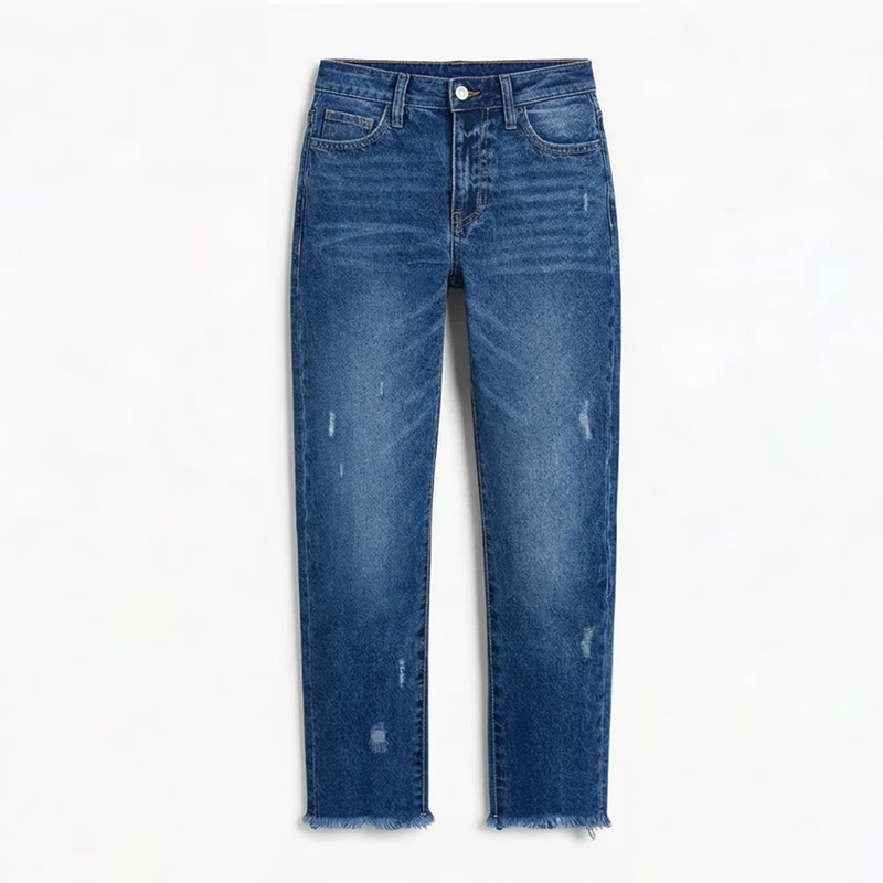 Vivara™ – Vintage-inspirierte, cropped Straight Leg Jeans mit Fransen