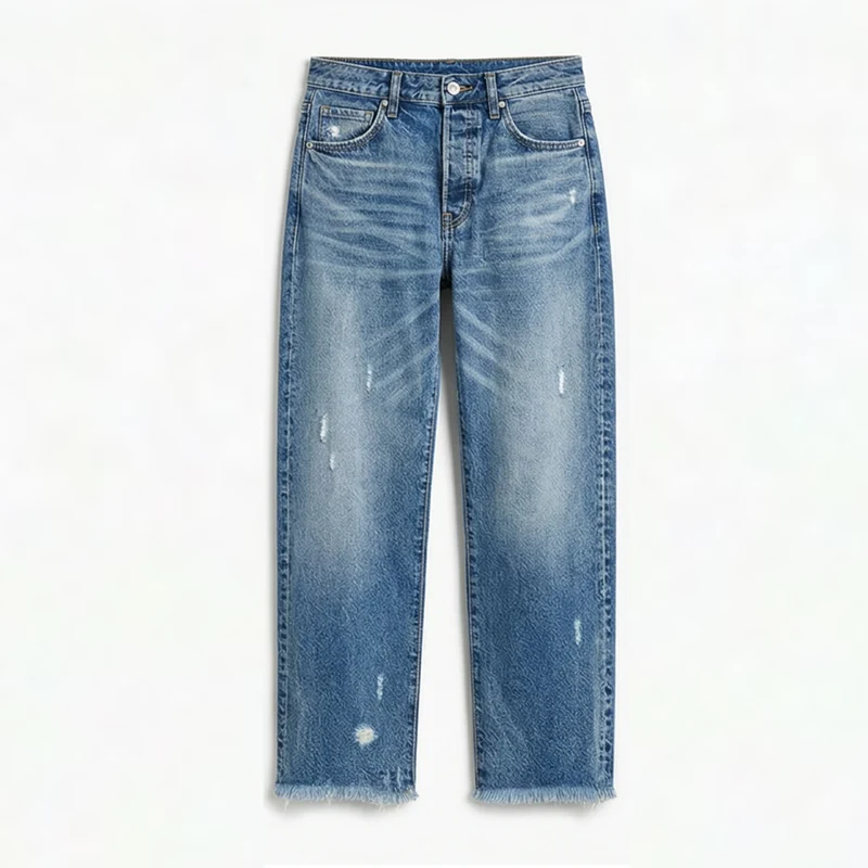 Vivara™ – Vintage-inspirierte, cropped Straight Leg Jeans mit Fransen