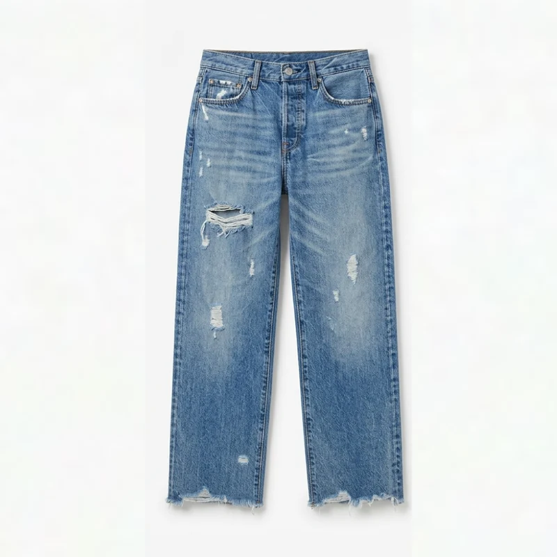 Vivara™ – Vintage-inspirierte, cropped Straight Leg Jeans mit Fransen