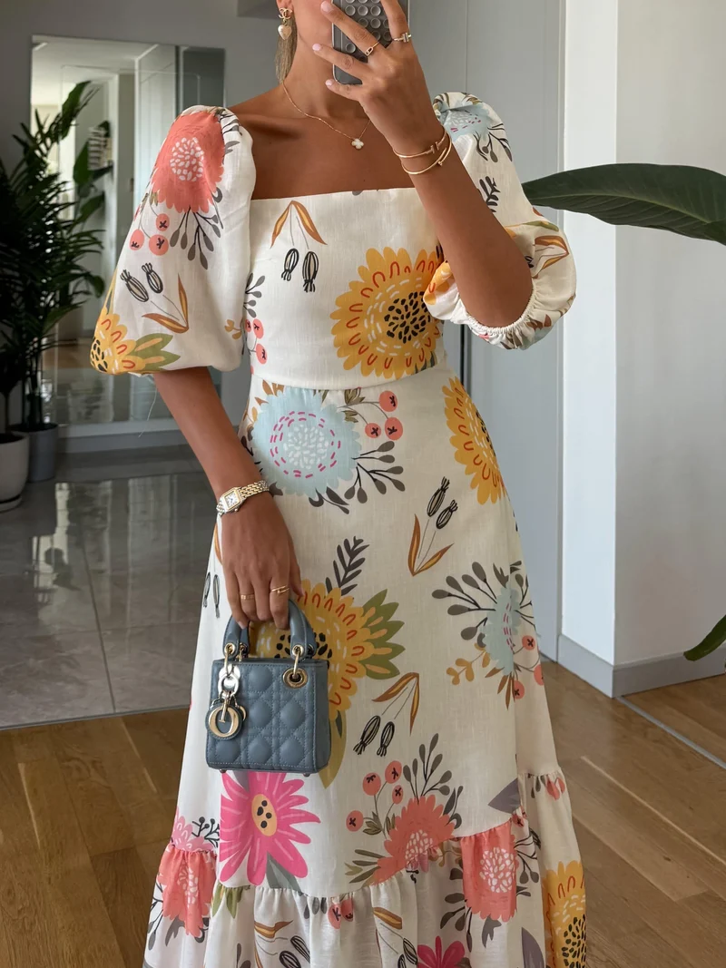CAMILLE – ELEGANTES BLOOM PUFF-SLEEVE KLEID