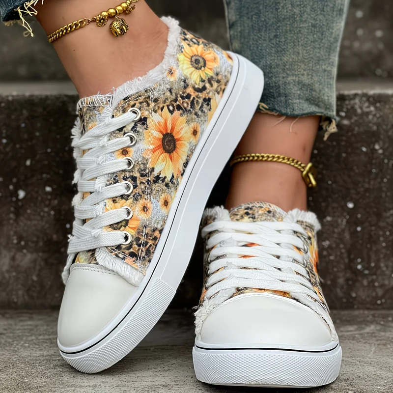 Portia - Sonnenblumen Druck Schnür Turnschuh