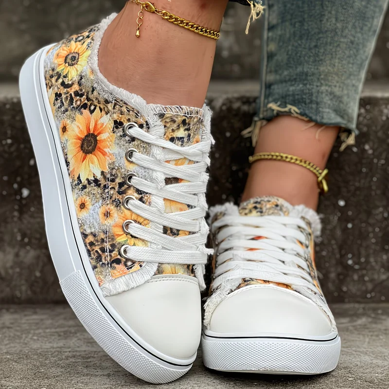 Portia - Sonnenblumen Druck Schnür Turnschuh