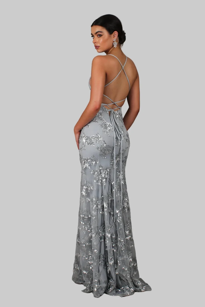 Ayela – Maxikleid Mit V-Ausschnitt Und Paillettenbesatz Am Rücken