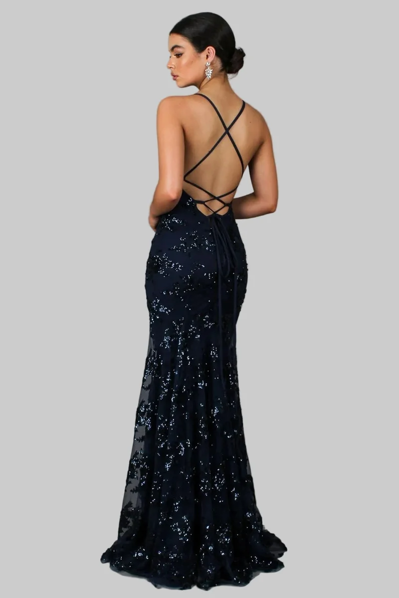 Ayela – Maxikleid Mit V-Ausschnitt Und Paillettenbesatz Am Rücken