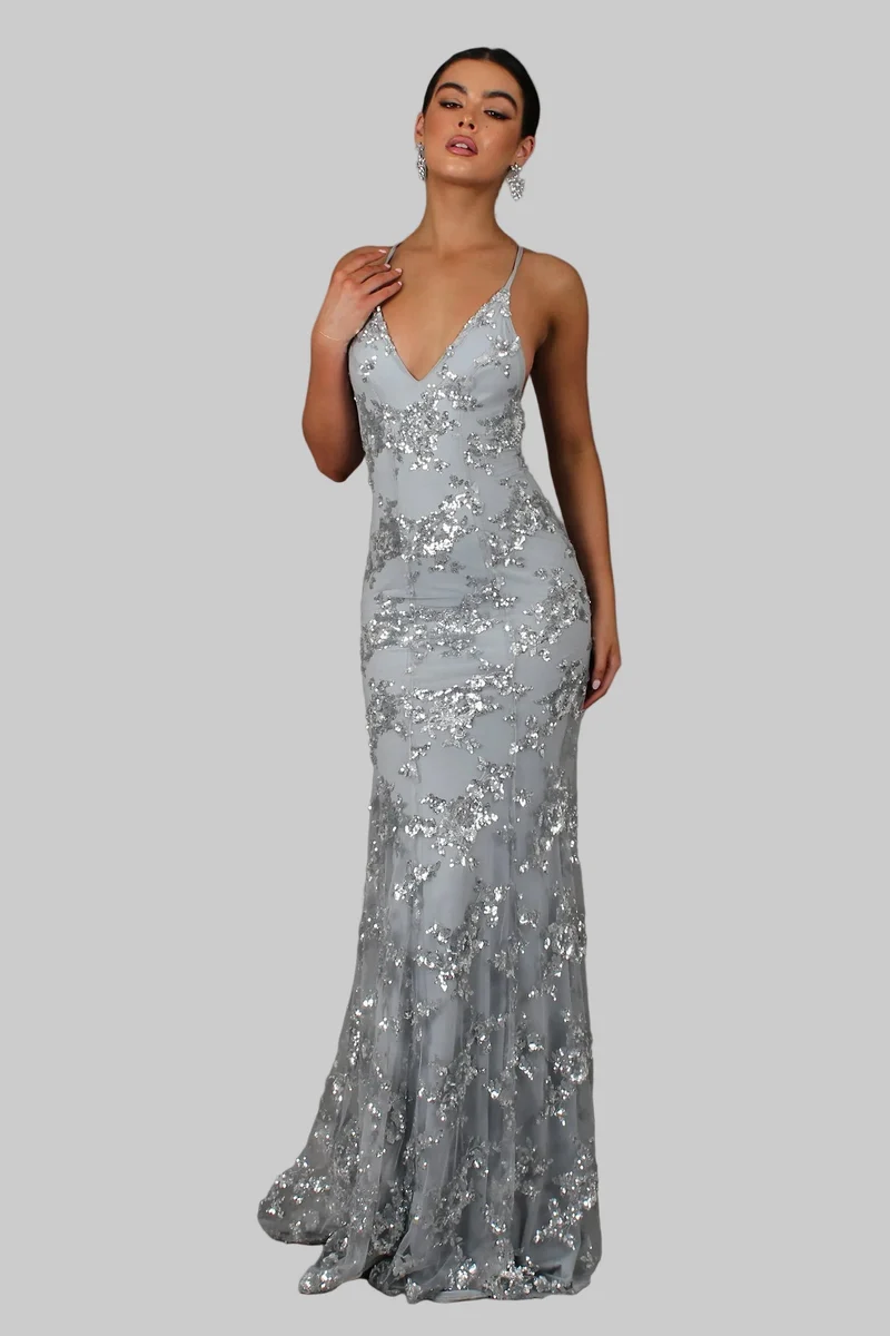 Ayela – Maxikleid Mit V-Ausschnitt Und Paillettenbesatz Am Rücken