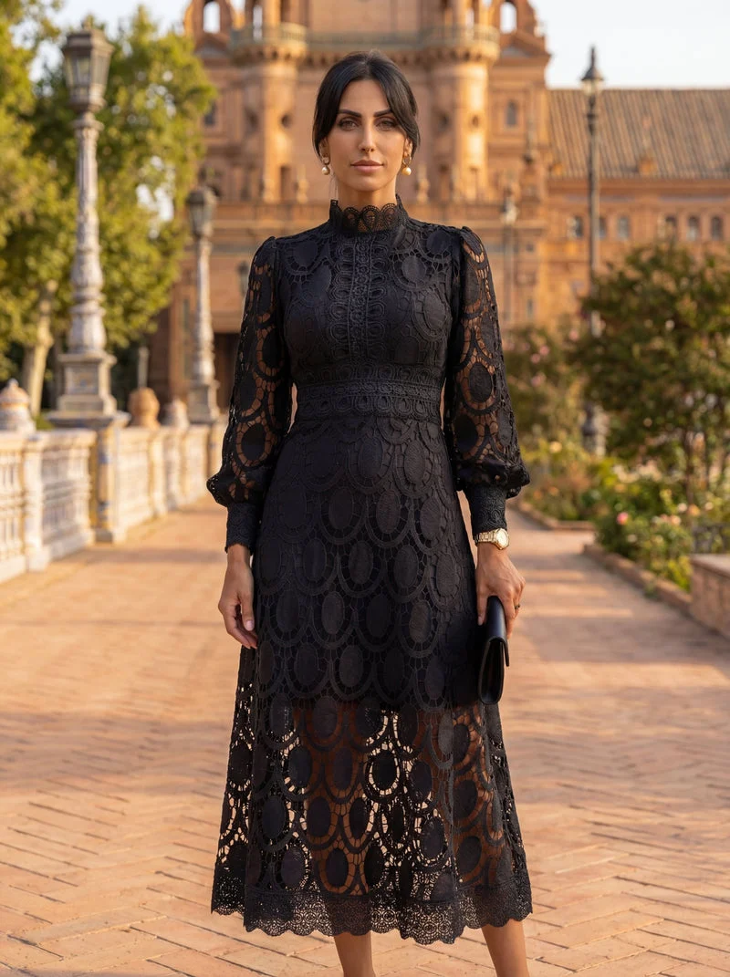 Maelle - Elegantes Langarm Kleid Aus Spitze