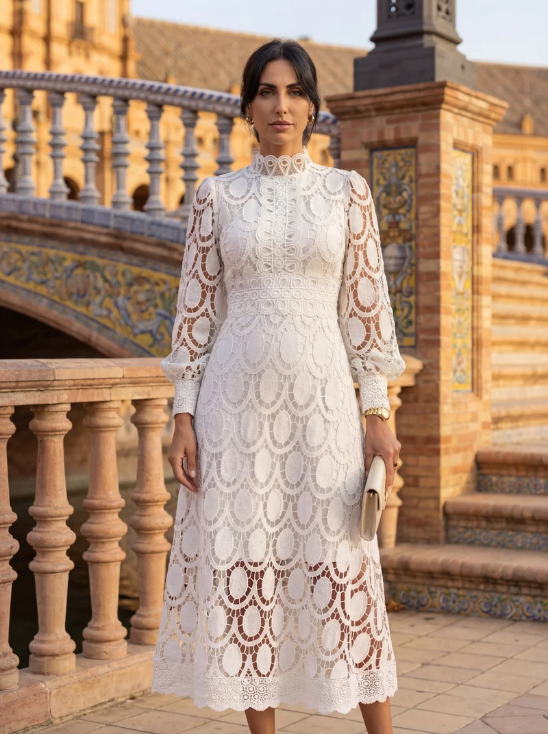 Maelle - Elegantes Langarm Kleid Aus Spitze