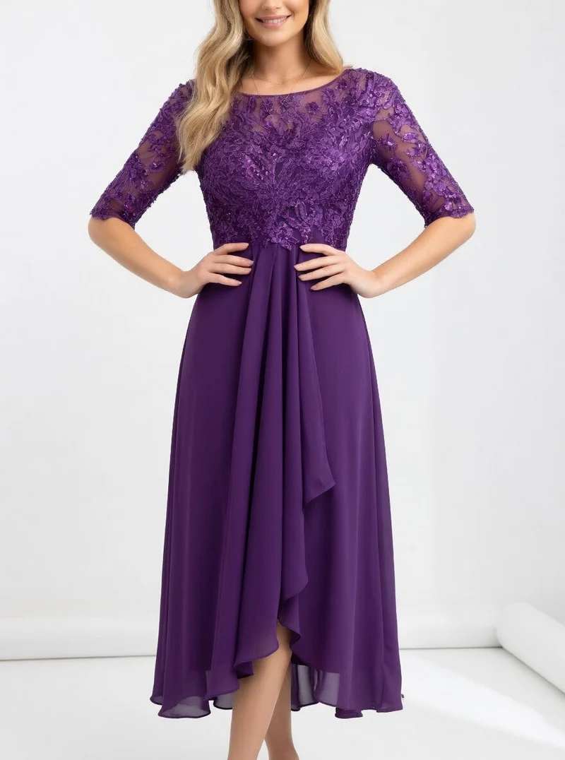 Zerda – Elegantes Midi Kleid Aus Spitze