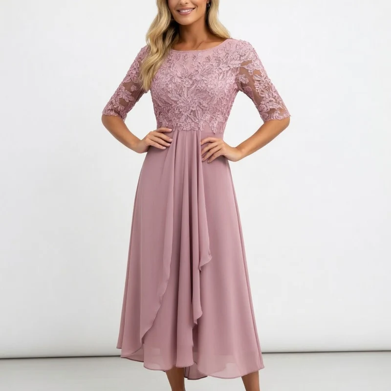 Zerda – Elegantes Midi Kleid Aus Spitze