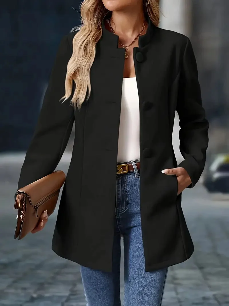 Übergangsjacke Damen – Kurzmantel mit Stehkragen & Knöpfen