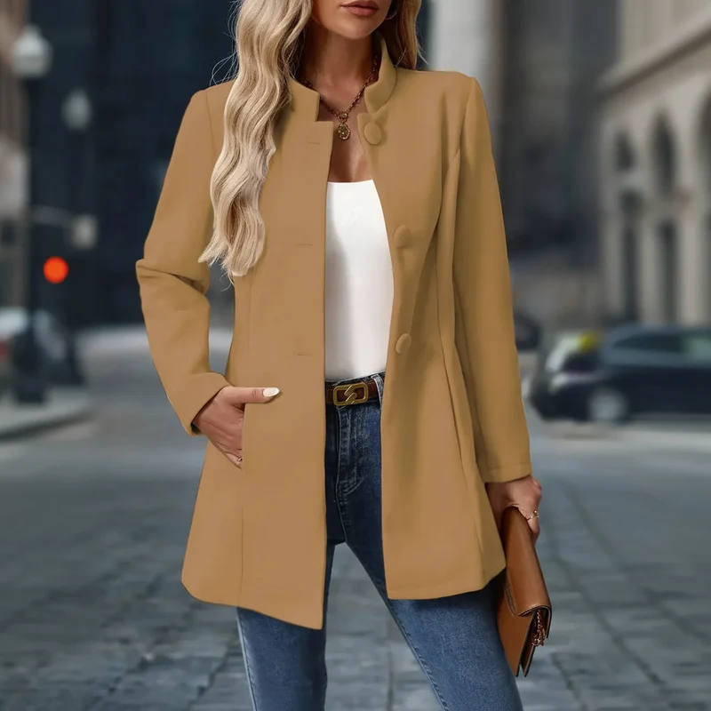 Übergangsjacke Damen – Kurzmantel mit Stehkragen & Knöpfen