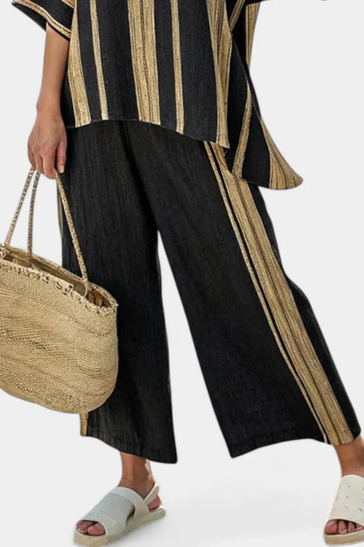 Tamara – bequeme oversized Streifenbluse und entspannte Leinenhose