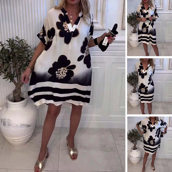 Chrysanthi – Modisches, Locker Geschnittenes Blumen Kleid