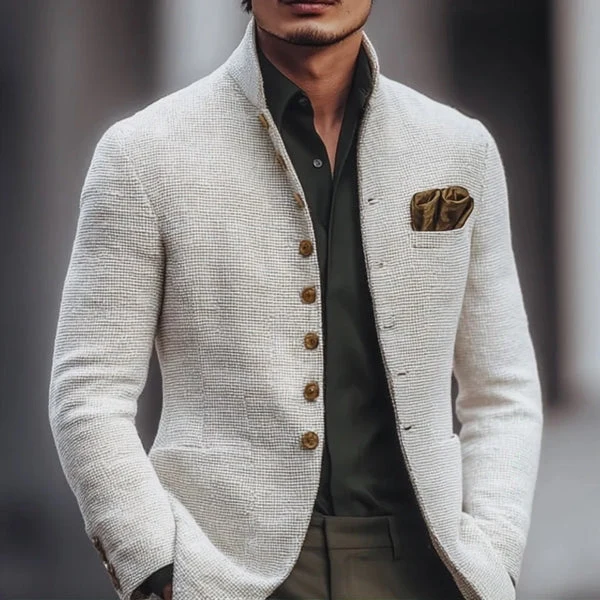 Artjom – Schlichte Tweed-Freizeit Jacke Mit Hohem Kragen