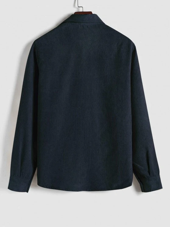 Herren Corduroy Langarmhemd mit halber Knopfleiste