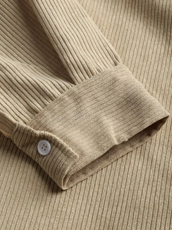 Herren Corduroy Langarmhemd mit halber Knopfleiste
