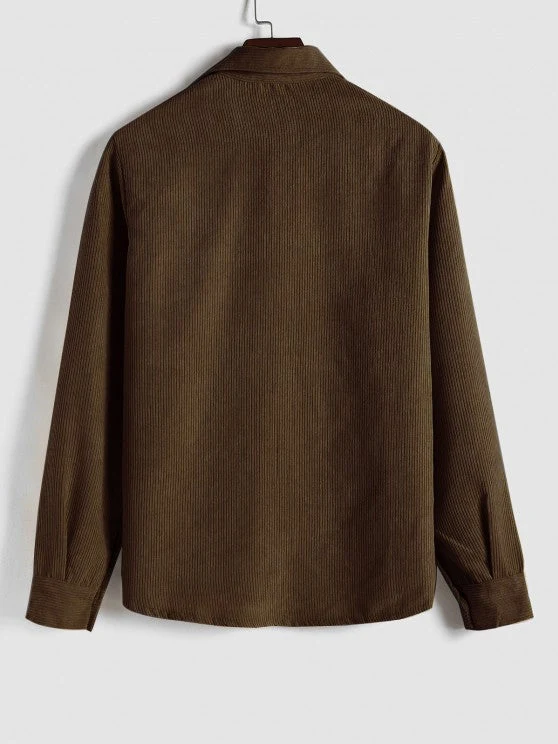 Herren Corduroy Langarmhemd mit halber Knopfleiste