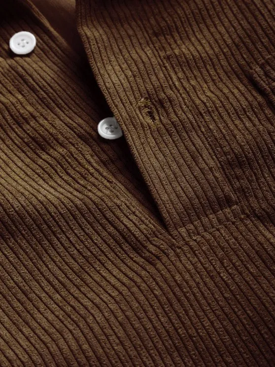 Herren Corduroy Langarmhemd mit halber Knopfleiste