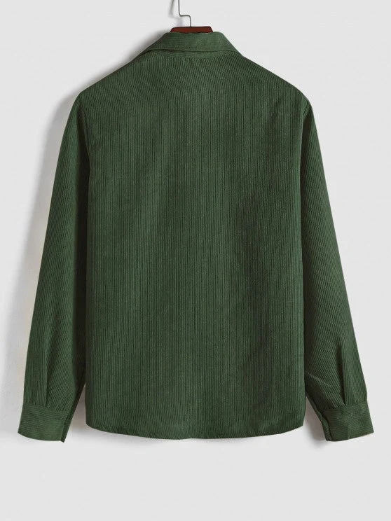 Herren Corduroy Langarmhemd mit halber Knopfleiste