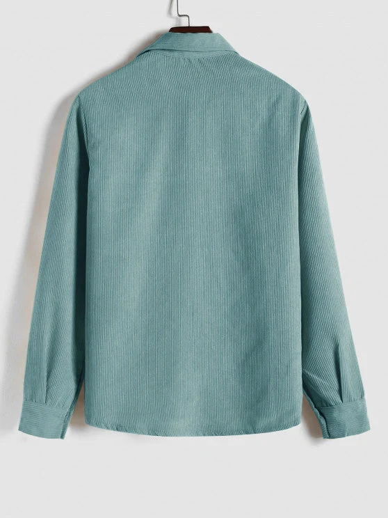 Herren Corduroy Langarmhemd mit halber Knopfleiste