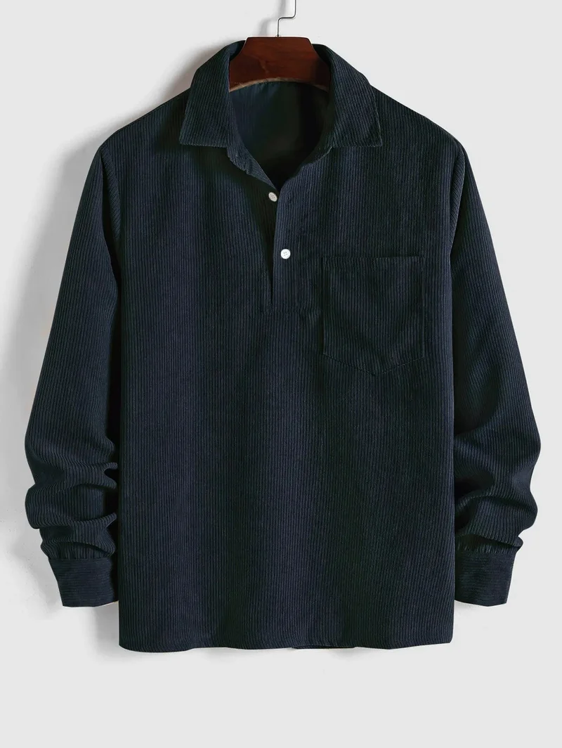 Herren Corduroy Langarmhemd mit halber Knopfleiste