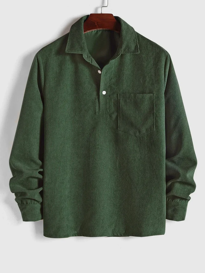 Herren Corduroy Langarmhemd mit halber Knopfleiste