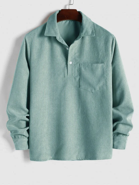 Herren Corduroy Langarmhemd mit halber Knopfleiste