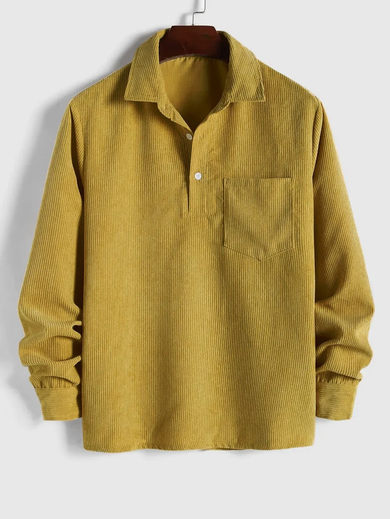 Herren Corduroy Langarmhemd mit halber Knopfleiste