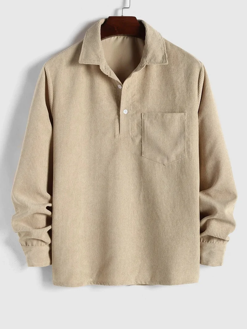 Herren Corduroy Langarmhemd mit halber Knopfleiste